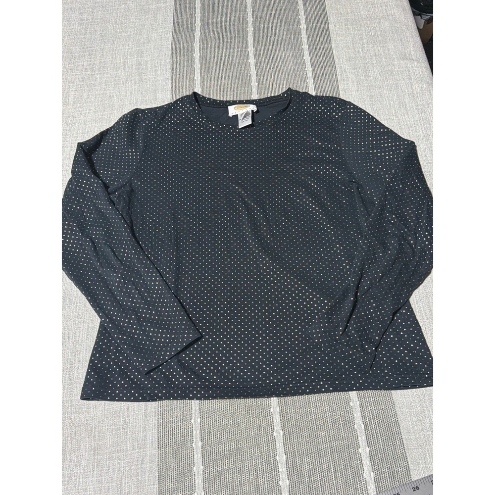 Talbots Womens Large Black Gold Foil Polka Dot Long Sleeve Top small